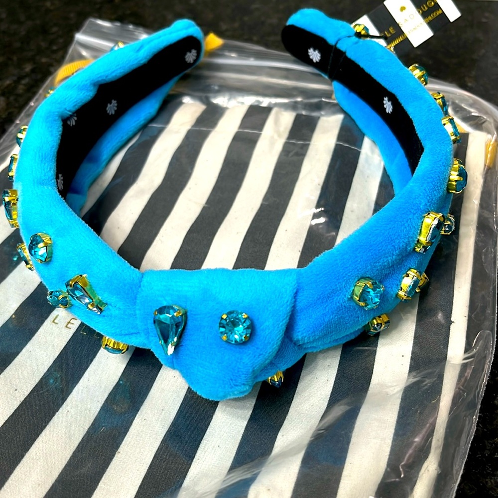 Lele Sadoughi velvet slim jeweled knotted headband, sparkling turquoise